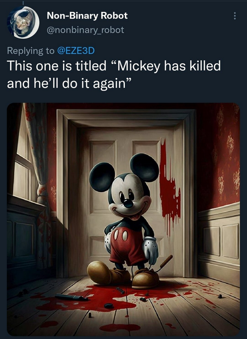 a picture of mickey mouse in blood, as a serial killer